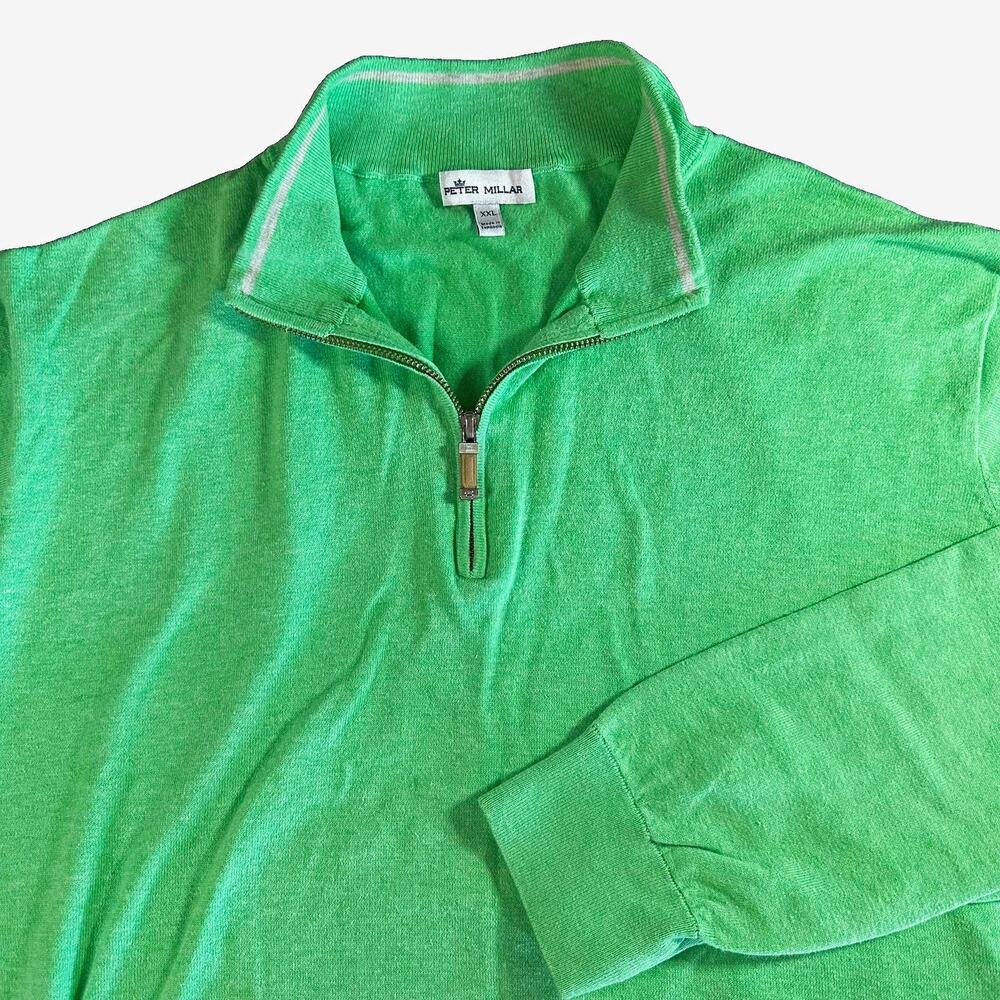 Peter Millar Mens 2XL Green Knit 1/4 Zip Pullover Sweater Mock Neck Solid